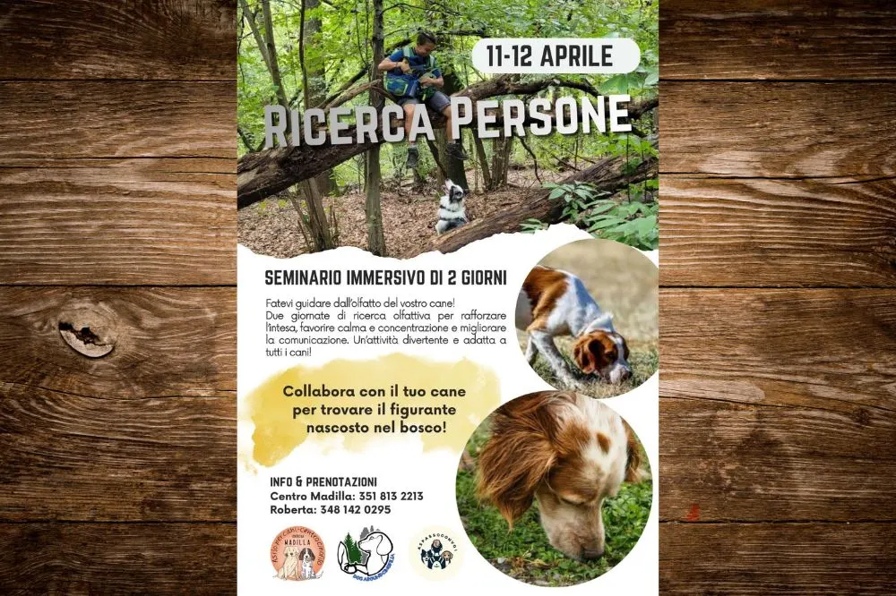 La locandina dell'evento Stage Ricerca Persone con i cani.